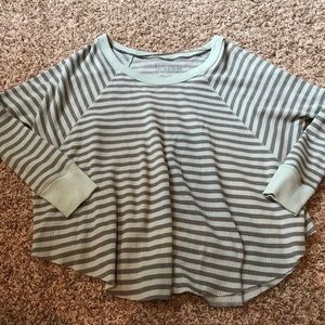 Free People We The Green Stripe Waffle Tee Size M